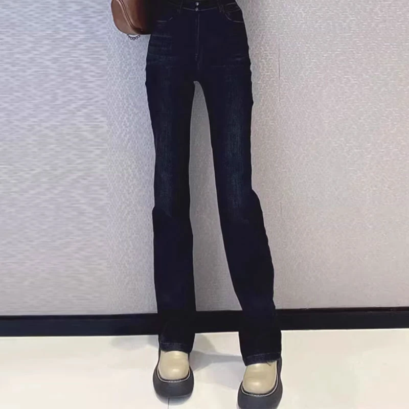 【商场同款】秋冬百搭高腰字母弹力磨毛微喇牛仔裤袁衣都舍1100462