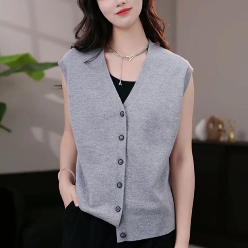 【商场同款】秋冬季宽松休闲显瘦V领针织马甲开衫袁衣都舍上衣