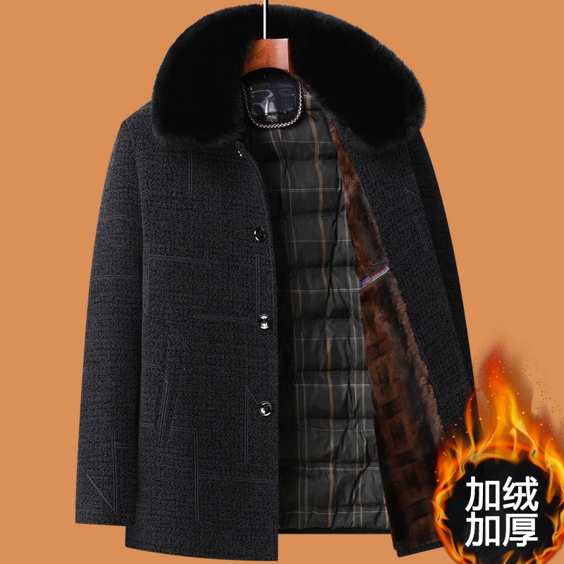 爸爸冬装毛呢外套加绒加厚保暖棉服冬季中老年人棉衣男士爷爷棉袄