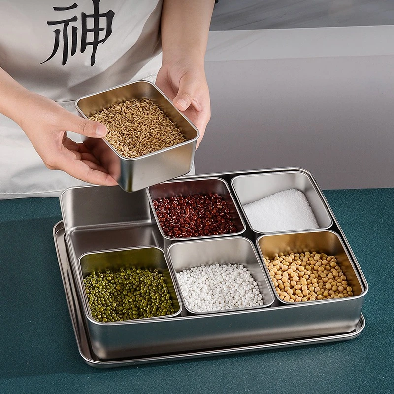 304不锈钢调味盒带盖家用收纳盒商用摆摊冰粉调料盒六格八格聊罐