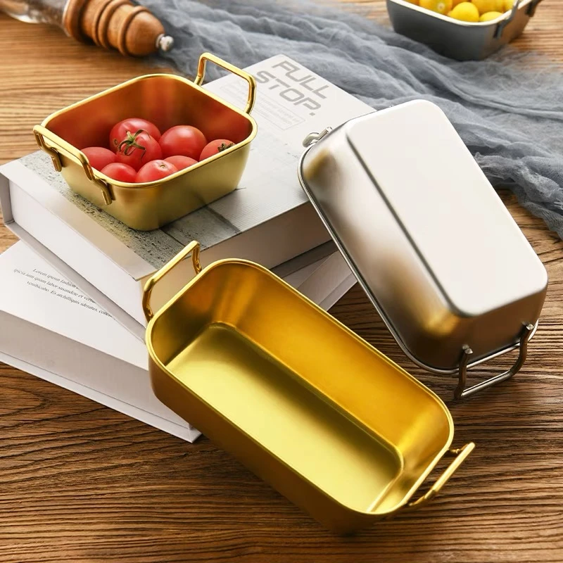 创意小吃篮304不锈钢美式点心炸鸡方形薯条篮双耳火锅盒备菜盘子