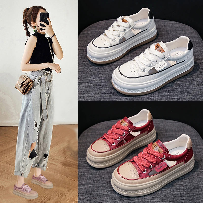 静夏季镂空时尚板鞋女小白鞋运动休闲百搭厚底ins韩版松糕女鞋子