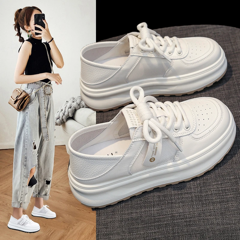 网面两穿透气小白鞋松糕厚底女鞋休闲百搭夏季韩版ins学生板鞋子
