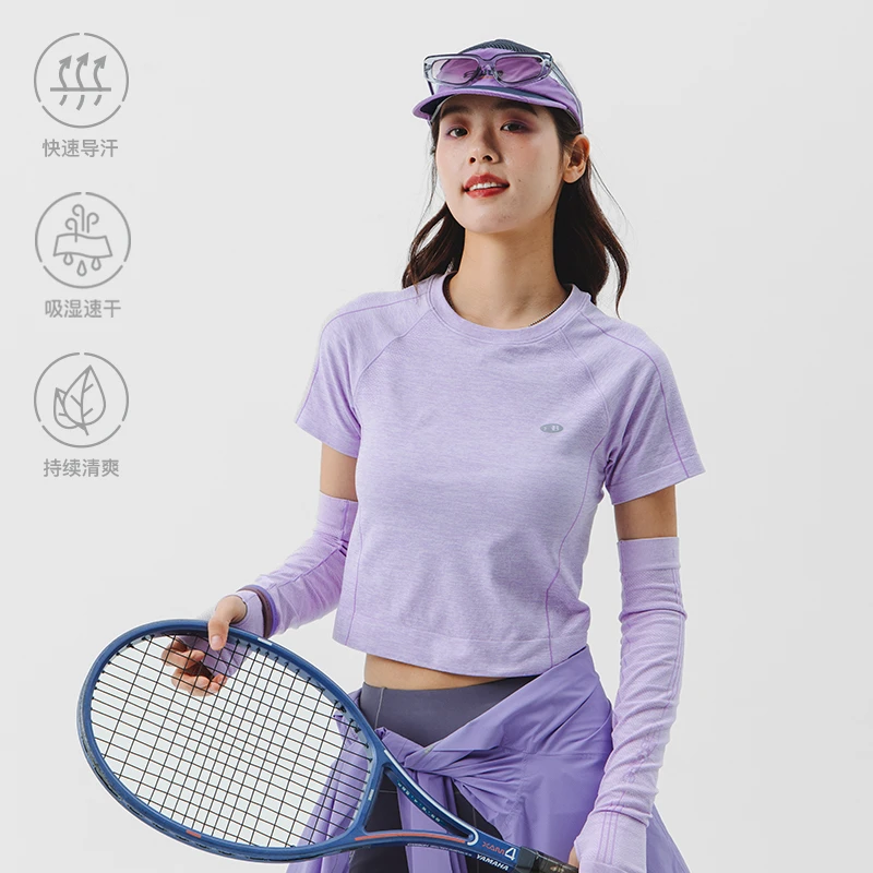 蓝岐针织网眼插肩袖T恤女夏季短款修身运动吸湿短袖