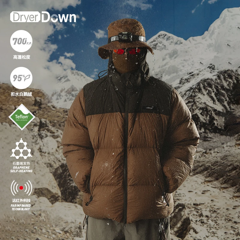 BLUE蓝岐冬季户外保暖面包服三防95白鹅绒立领羽绒服男潮