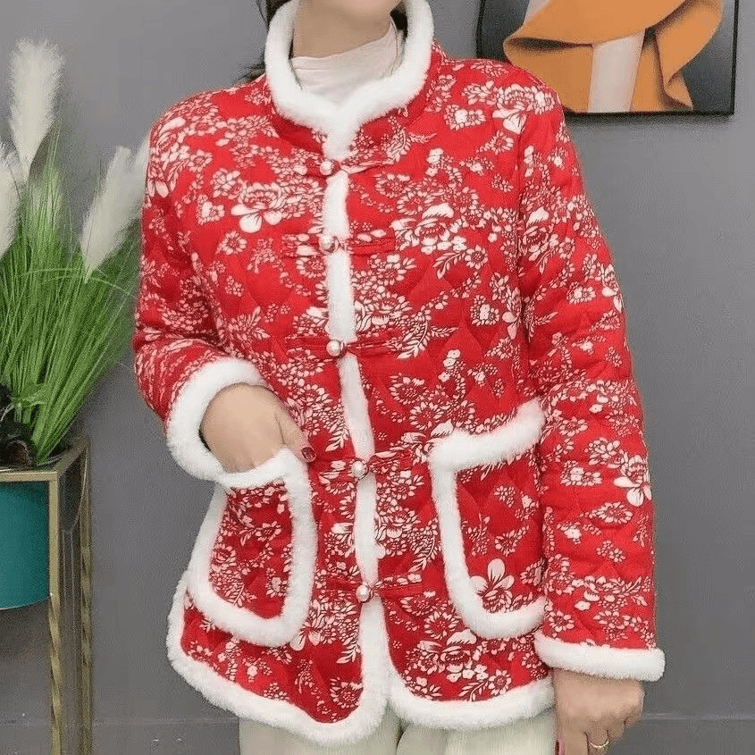 东北花棉袄女冬季新款中国风加绒小花棉衣妈妈中老年唐装棉服外套