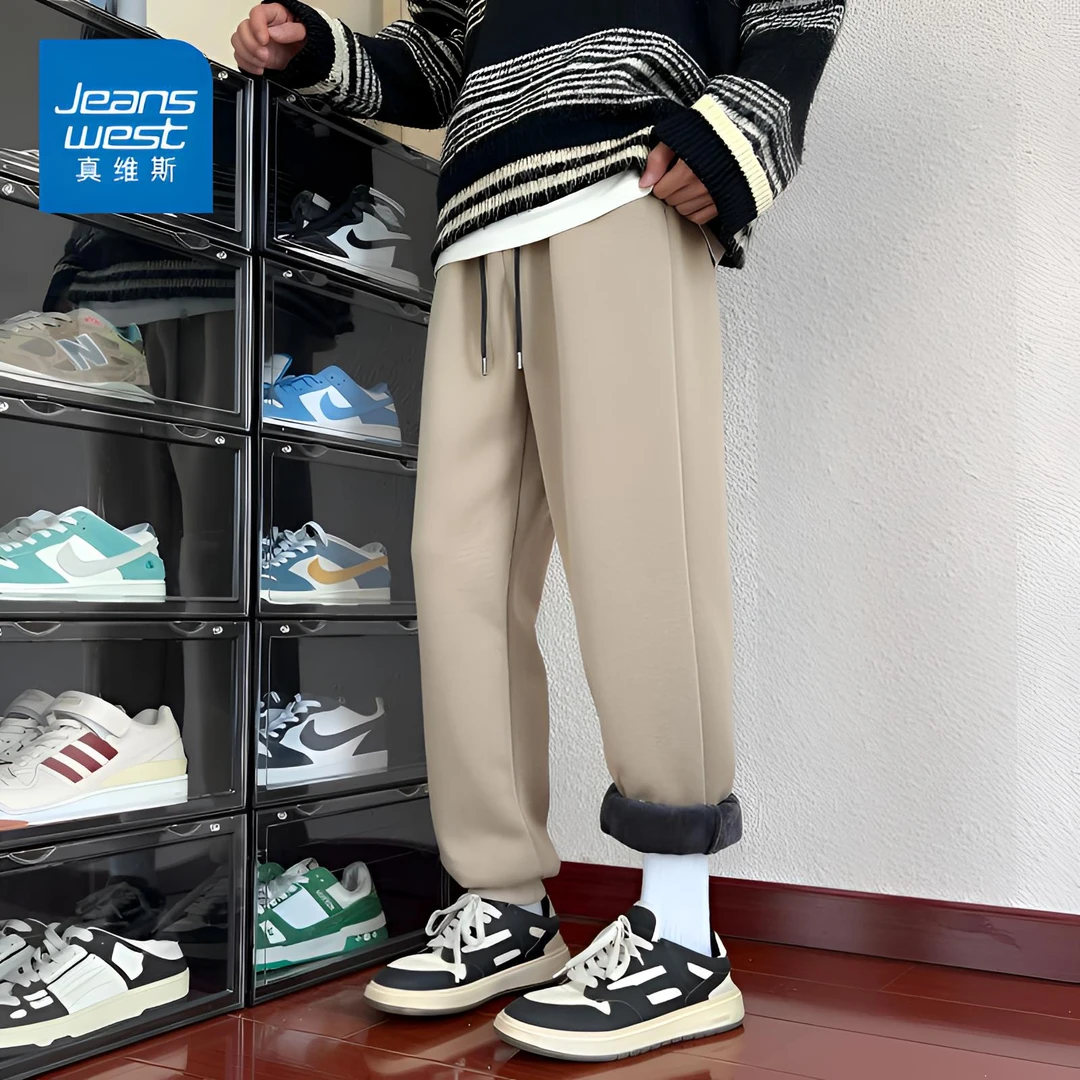 真维斯美式裤子男款加绒2025冬季新款宽松束脚裤加厚休闲男士长裤