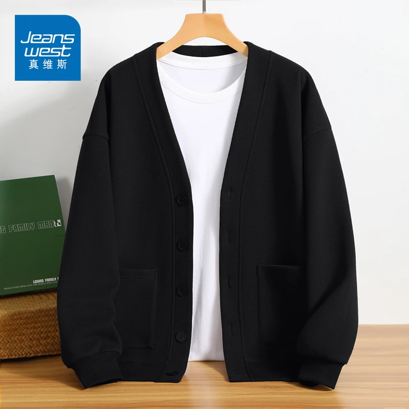 真维斯开衫外套男2024秋冬新款加绒V领夹克潮流加厚保暖卫衣男款A
