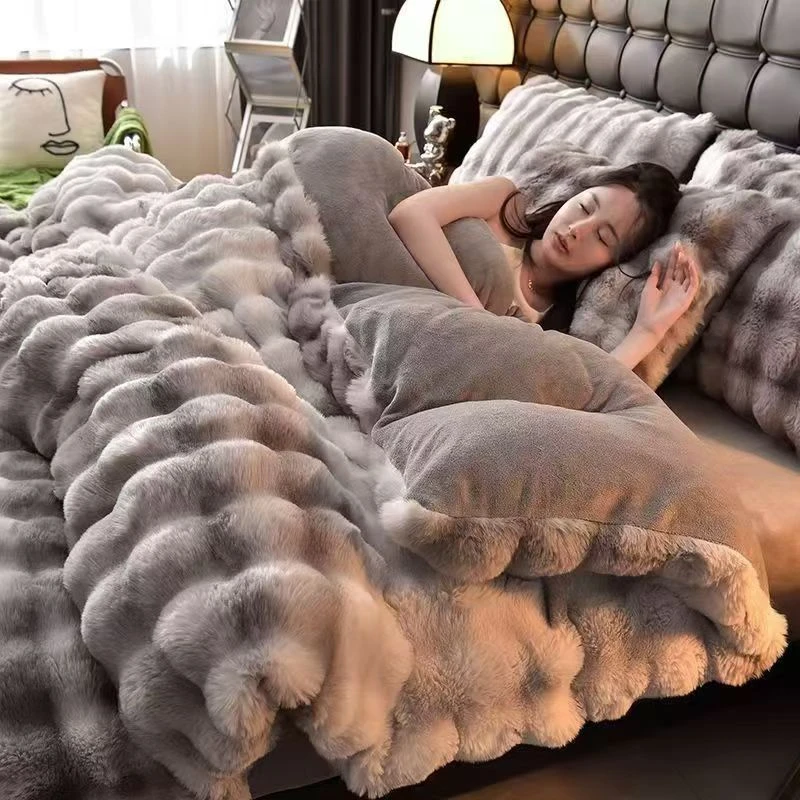冬季加厚长毛绒绒四件套牛奶绒被罩四件套珊瑚绒被套双人床法兰绒