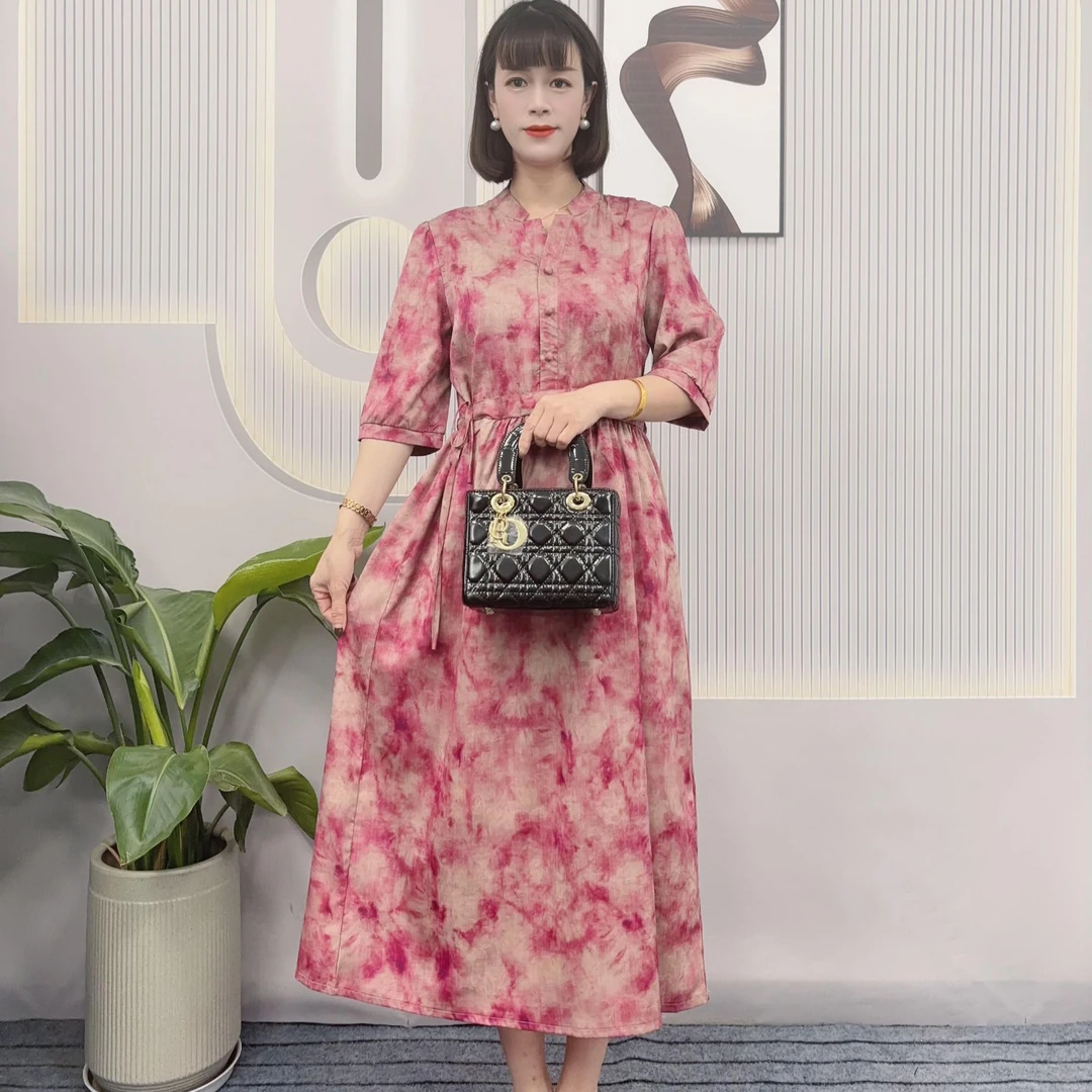 8012宽松连衣裙2024新款女士夏季连衣裙时尚气质碎花薄款中长裙子