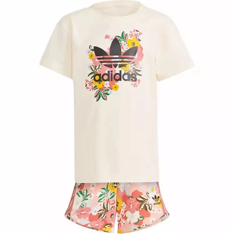 阿迪达斯 三叶草 女童夏季运动休闲舒适百搭时尚短袖套装 GN4212