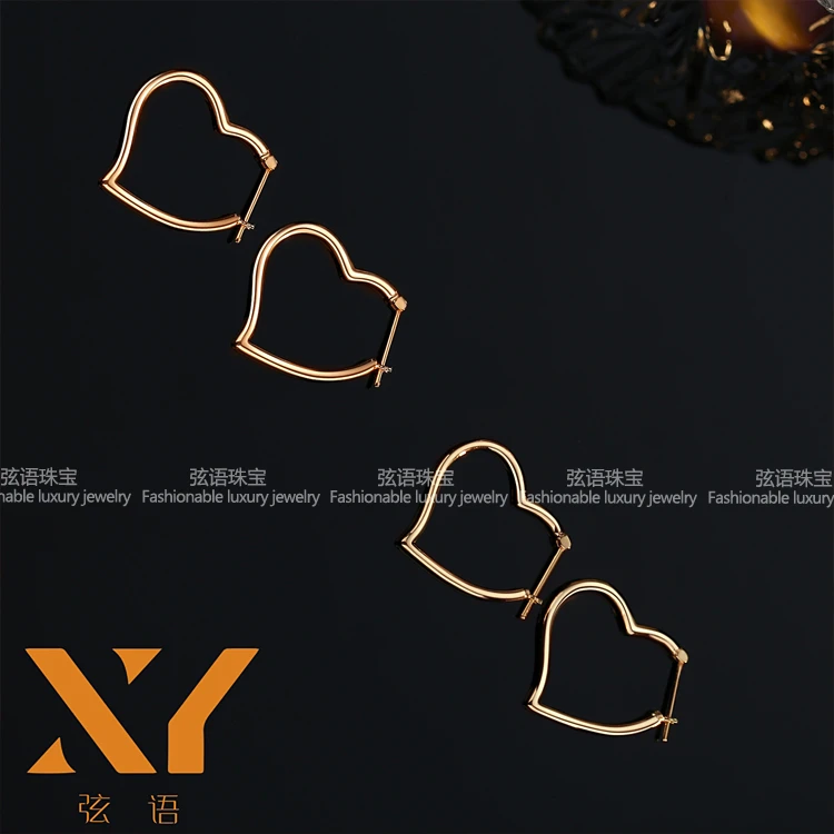 弦语珠宝 18K金简约风大爱心耳圈耳环潮女减龄夏季穿搭配饰气质