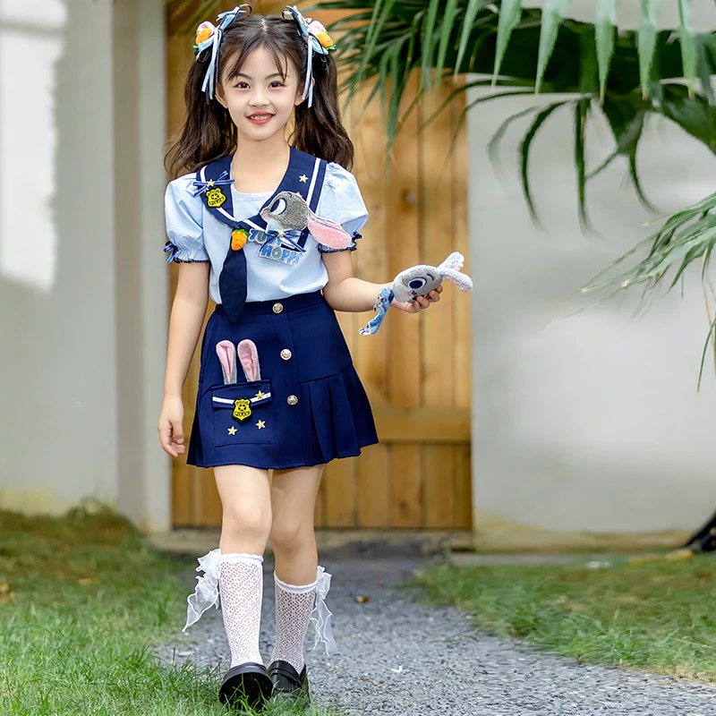 女童夏季套装2025新款儿童朱迪兔子警官学院风jk制服女孩洋气裙子