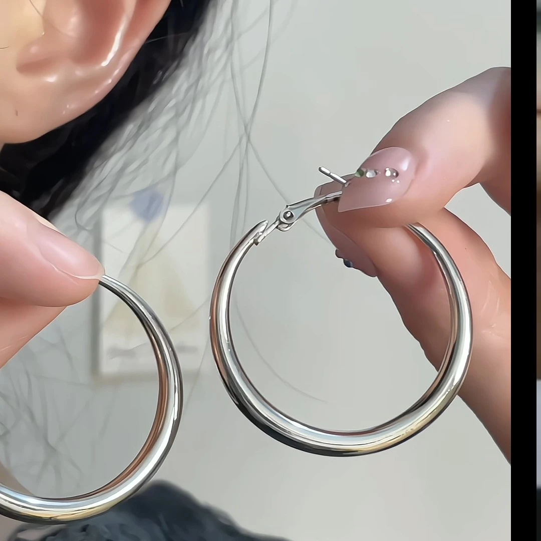 合金耳饰 简约素圈耳环气质百搭耳圈耳扣圈圈个性大耳圈时尚