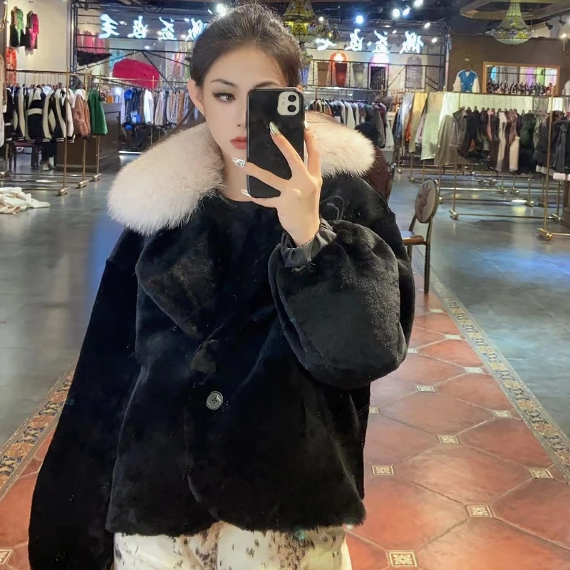 【CY】83523-B 2024冬季新款时尚狐狸毛皮毛一体外套