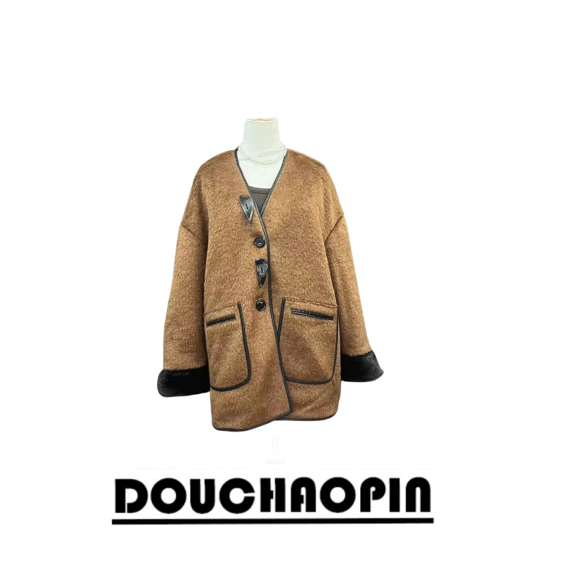 【DCP•Flagship store】82575-DE 2025新款时尚鹅绒水貂羊驼毛外套