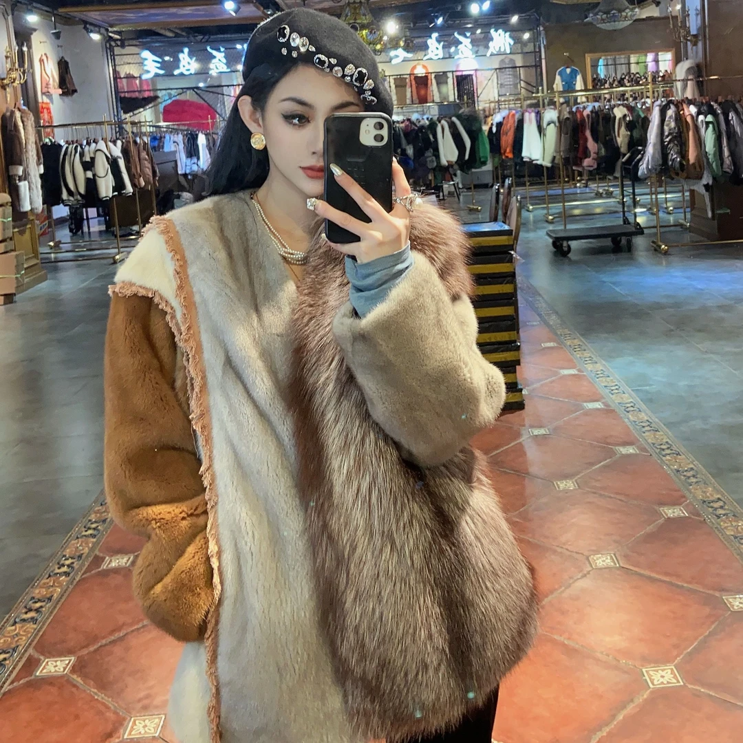 【CY】 83432  2024冬季新款时尚气质防寒轻奢水貂配狐狸毛皮草外套