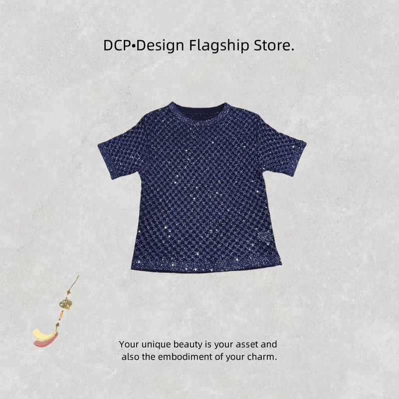 DCP•Flagship store【珠片半袖】时尚休闲百搭简约蓝色T恤 24137