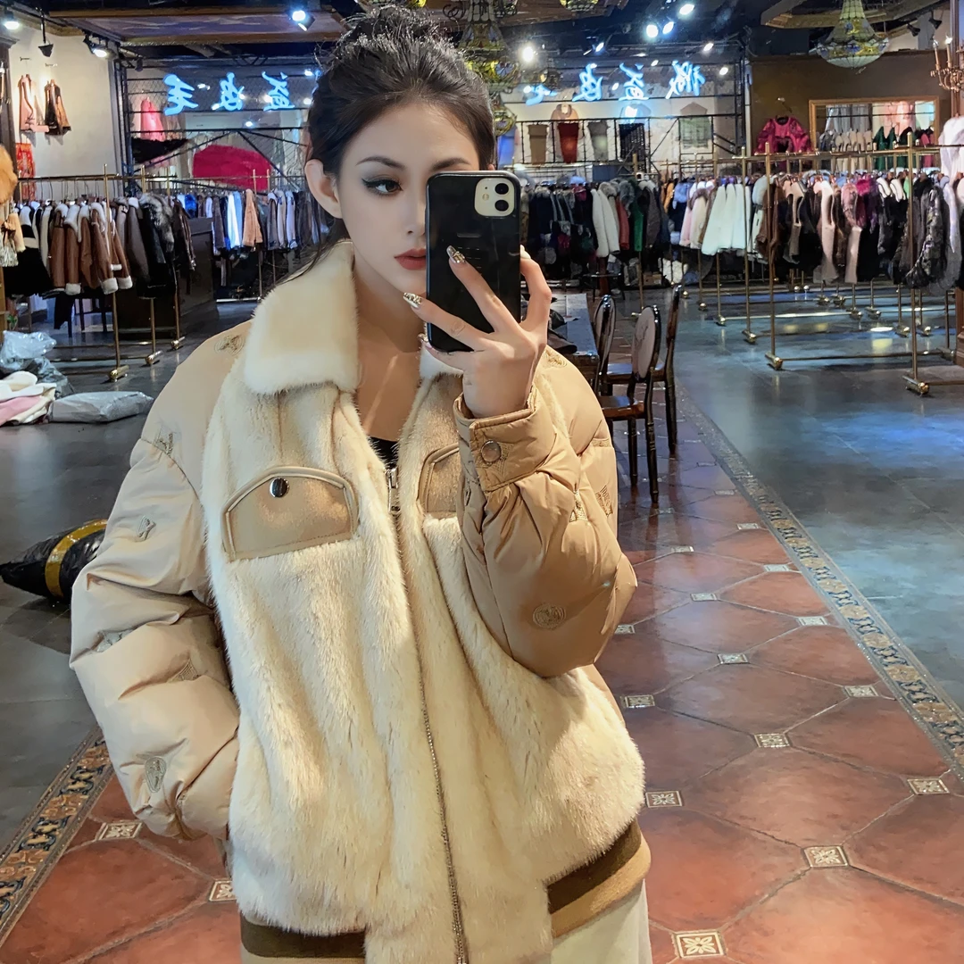 【CY】 22397-E  2023新款时尚轻奢鹅绒服配水貂外套