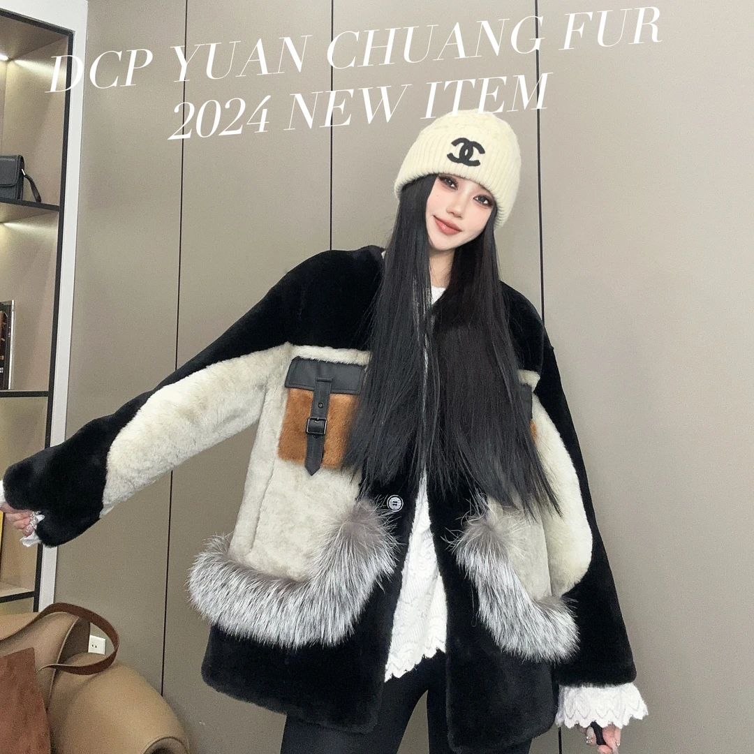 【DCP•Flagship store】85142 2024新款时尚水貂皮毛一体狐狸毛外套