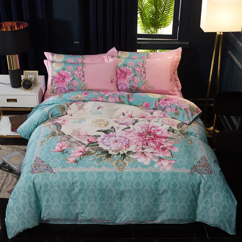 新款加厚纯棉斜纹大版印花被罩床单四件套--面料亲肤柔软