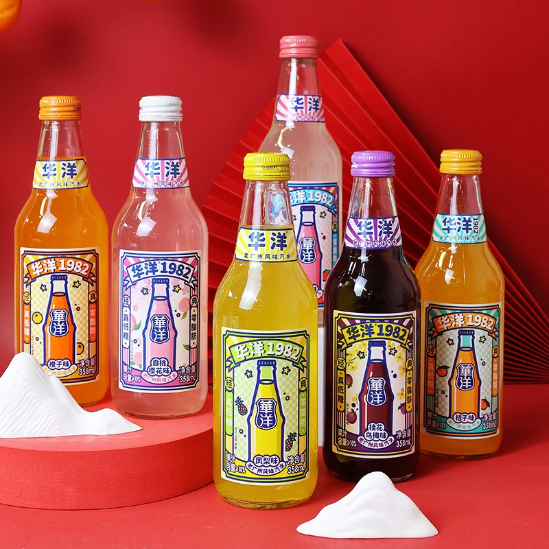【多口味组合装】华洋汽水零脂低糖果汁果味维c饮料358ml*6瓶