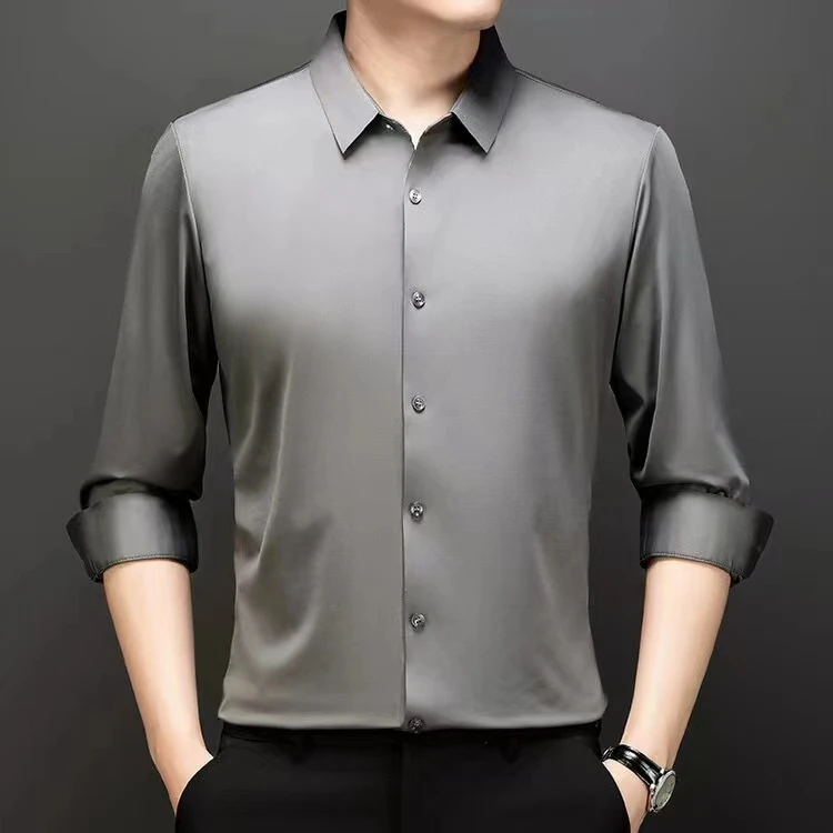 【单面长袖】男士纯色系长袖衬衫商务高档休闲春秋