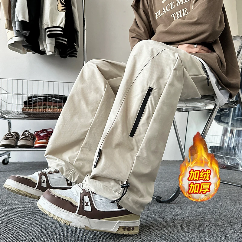 防泼水弯刀冲锋裤男秋冬加绒加厚直筒休闲裤子潮牌美式机能工装裤