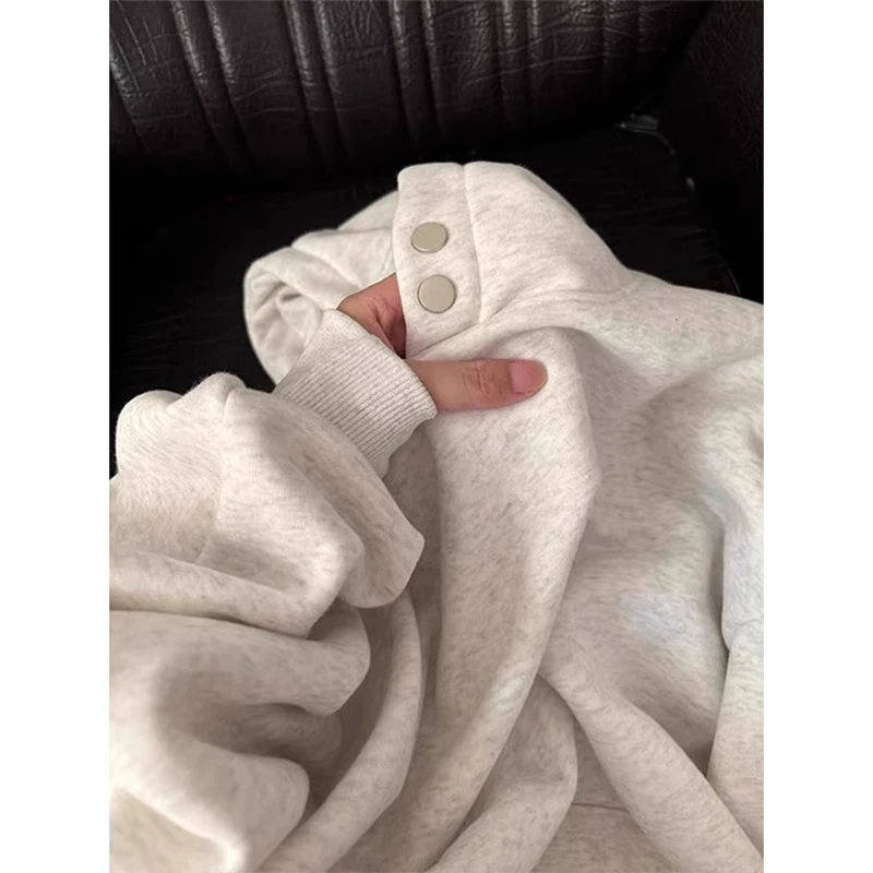 520g重磅排扣连帽卫衣男秋冬季美式纯棉宽松休闲加绒加厚潮牌外套