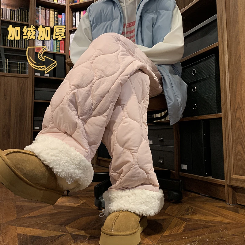 东北零下40度抗寒裤子男款冬季加绒厚羊羔绒棉裤葫芦格保暖休闲裤