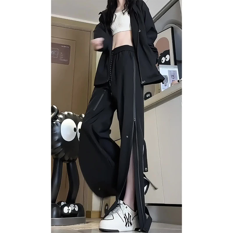 美式cleanfit高街侧拉链冲锋裤男生穿搭高级感裤子直筒工装裤潮