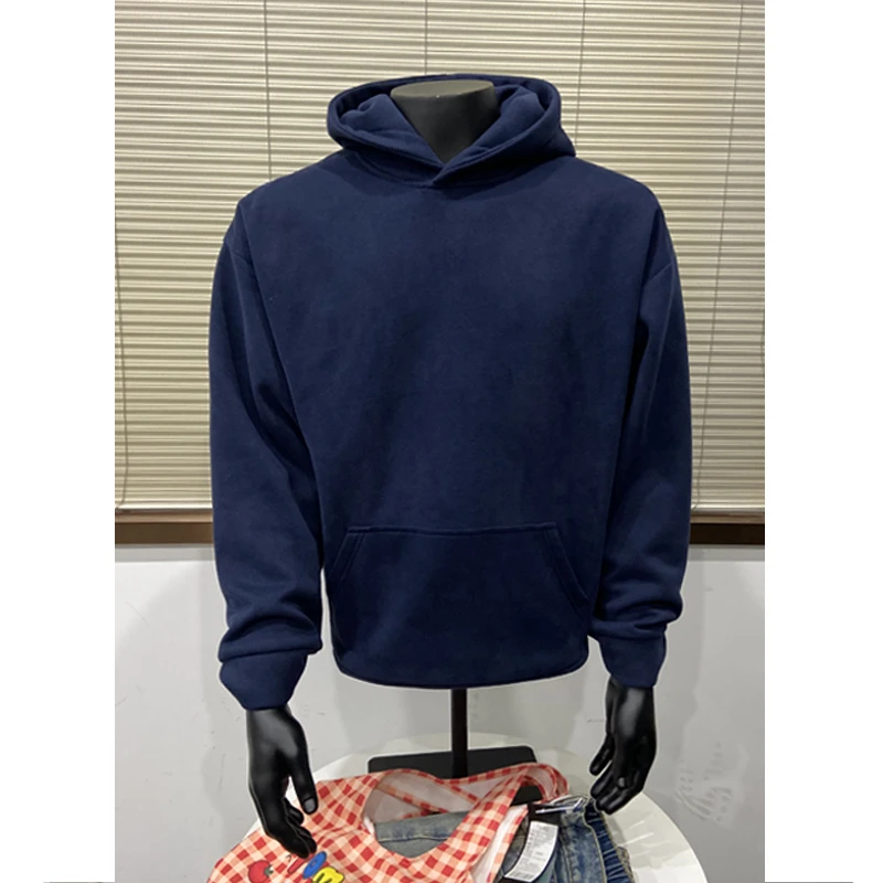 藏青色加绒卫衣男款连帽秋冬季潮牌重磅420gcleanfit美式情侣外套