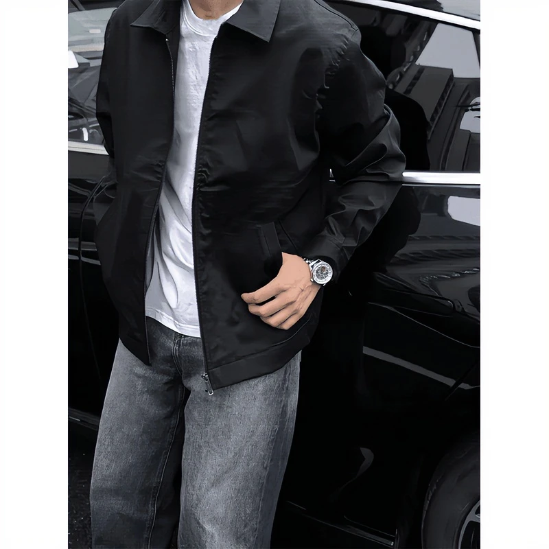 黑色cleanfit短款外套男秋季高级感痞帅美式正肩夹克成熟稳重男装