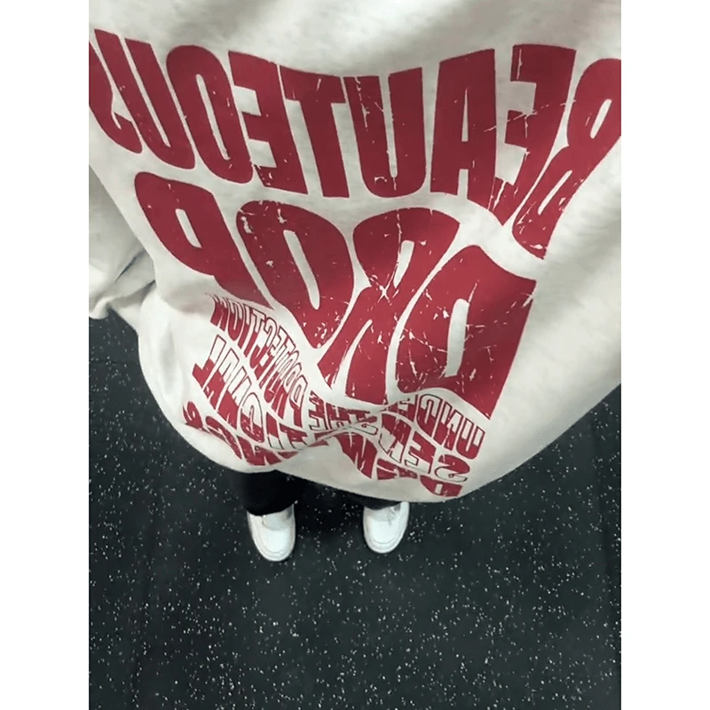 花灰色重磅字母印花卫衣男款春秋季美式复古潮牌高级感连帽衫外套