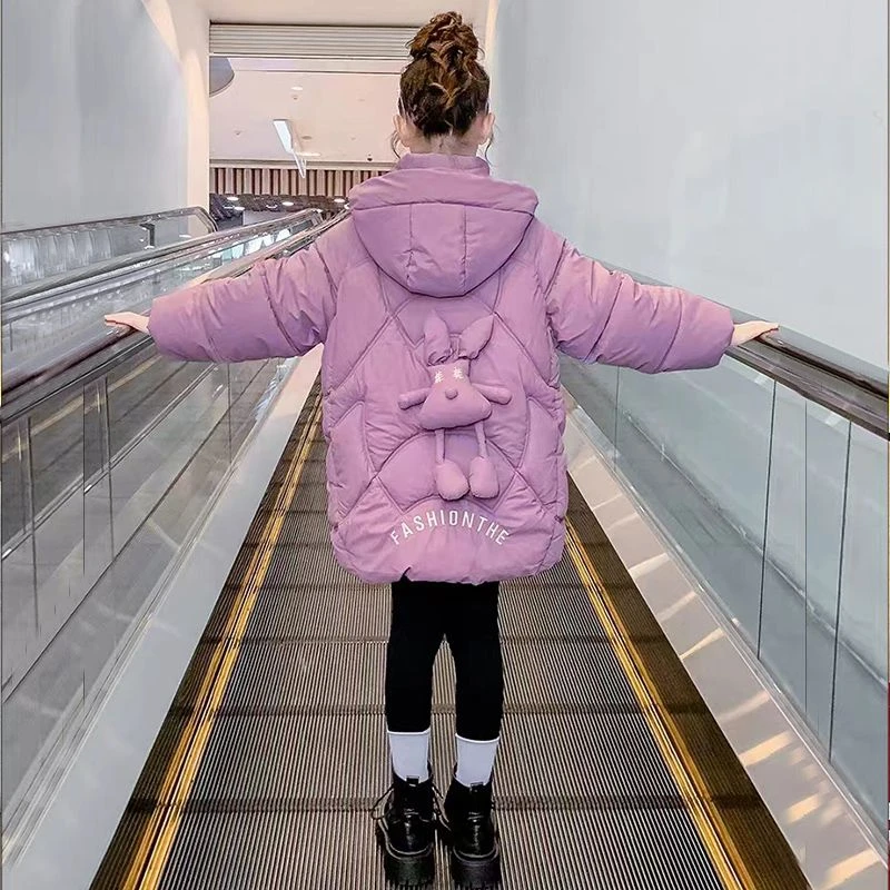 冬季新款时尚新品女童服外套冬装新款洋气儿童加厚中长款衣大童袄