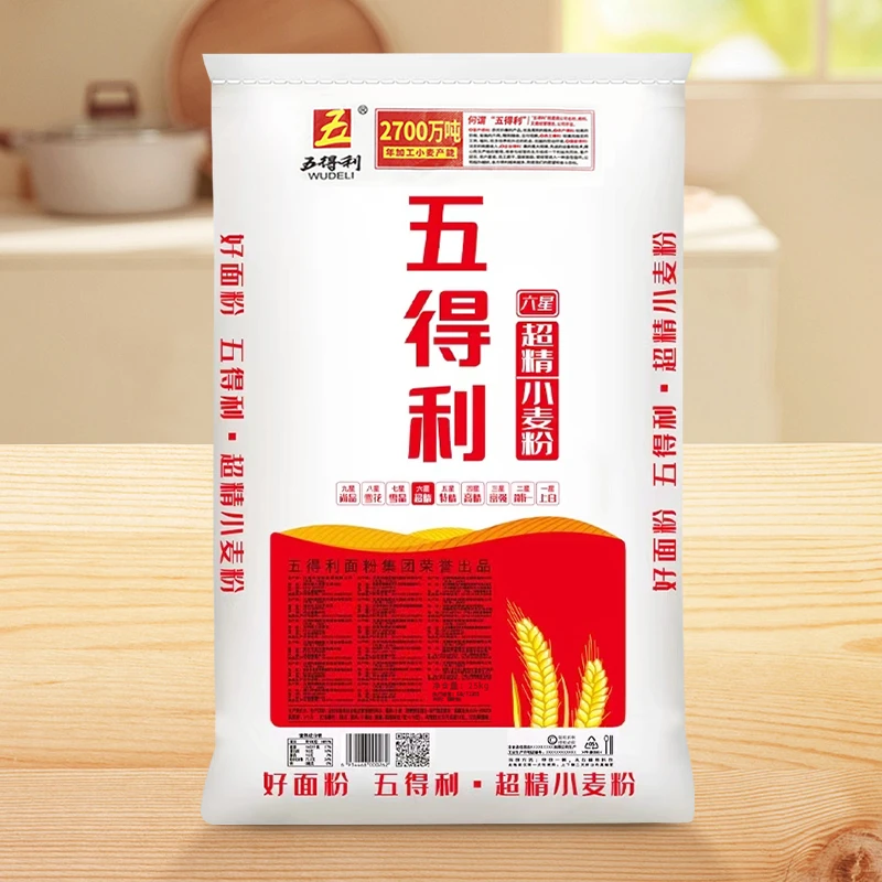 WUDELI/五得利六星超精小麦粉25kg商用面食制作通用营养白面50斤