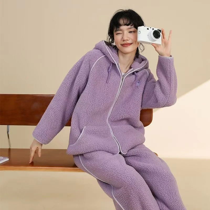 新款情侣睡衣冬季北糕绒女士可外穿保暖家居服套装加绒加厚睡衣男