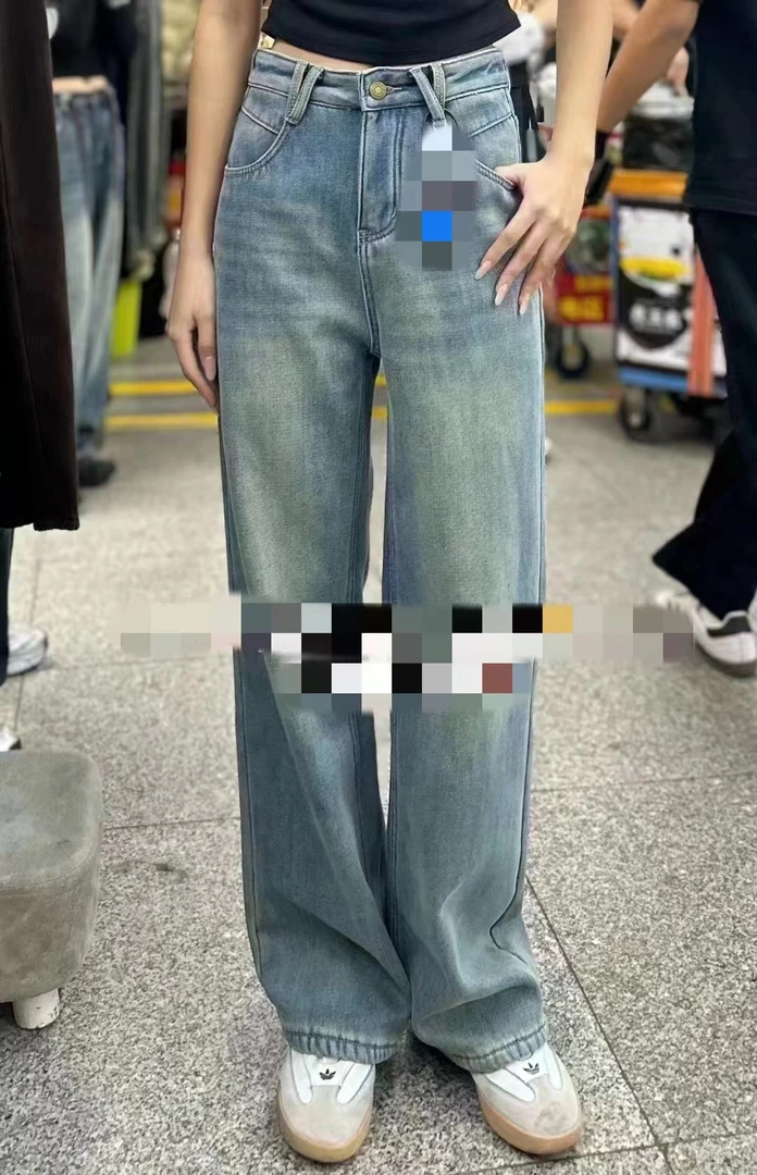 【燕子家】显瘦蓝色厚绒直筒百搭牛仔裤+腰带（以直播间实物为准）