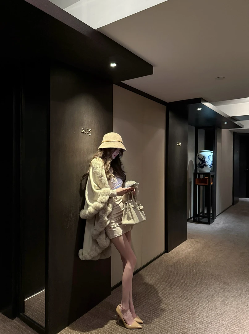 人造皮草 杜总家京城旧奢*甜美气质双层柔软秋冬针织披肩皮草外套