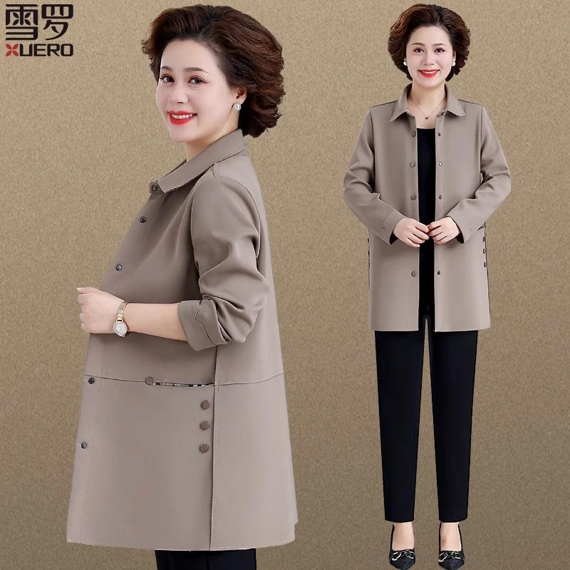 品牌妈妈春秋风衣中长款大码中老年女装秋装新款外套高贵中年上衣