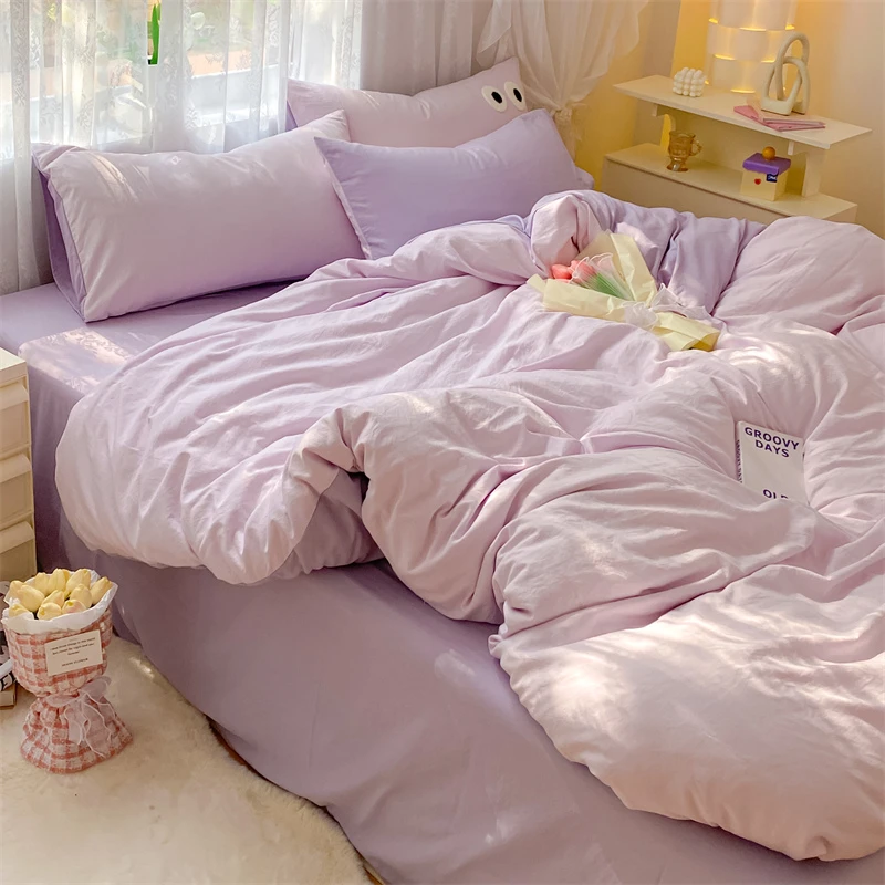 ins超柔水洗棉纯色四件套韩系简约亲肤磨毛单人学生宿舍三件套