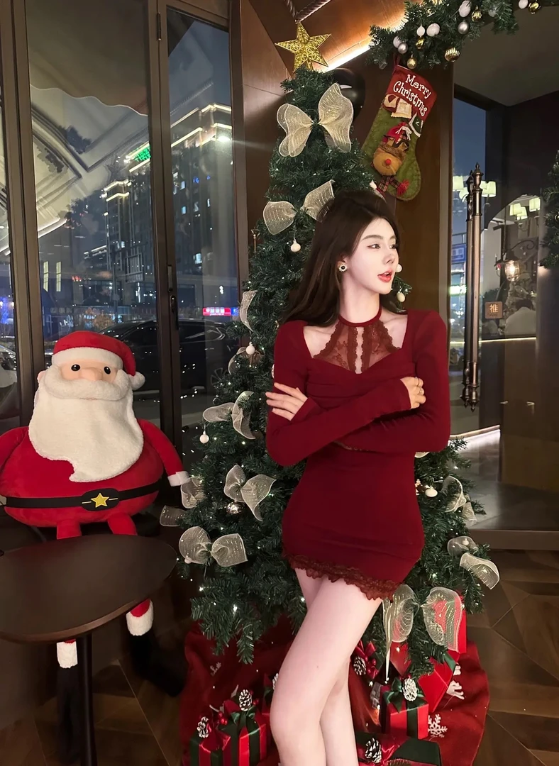 恩熙家不褪色长袖短裙连衣裙女装包臀裙短款辣妹高腰时尚气质纯欲