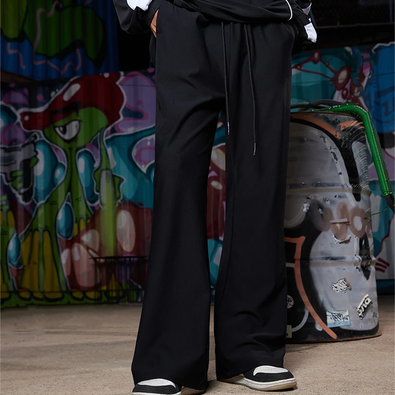 UNSHACKLED潮牌修身百褶长裤男喇叭裤秋季垂感休闲裤原创设计杨政