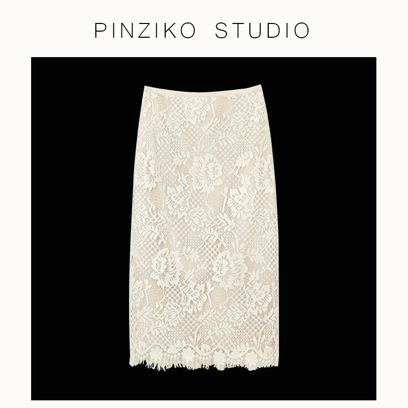 【PINZIKO】蕾丝时尚优雅法式气质中长款重工百搭半身裙女TJC325