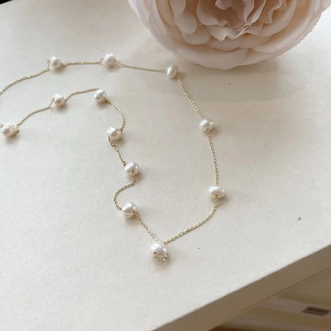 铜合金项链 项链 【PINZIKO】法式优雅气质简约淡水项链 TJA287