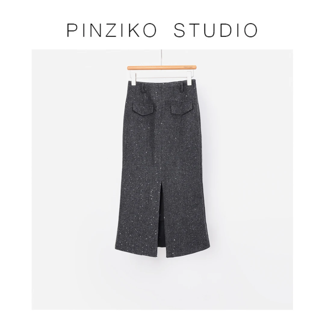 pinziko两穿羊毛裙~新款显瘦百搭气质优雅时尚半身裙TJE285