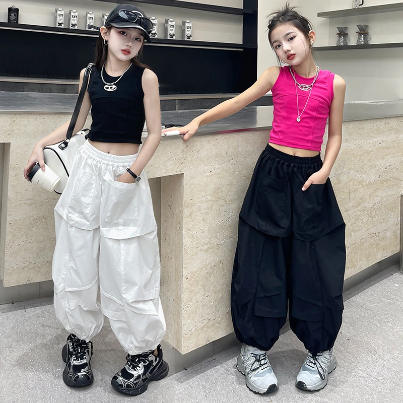 女童夏季新款背心萝卜工装九分裤套装2025时髦中大童6-12岁15岁潮