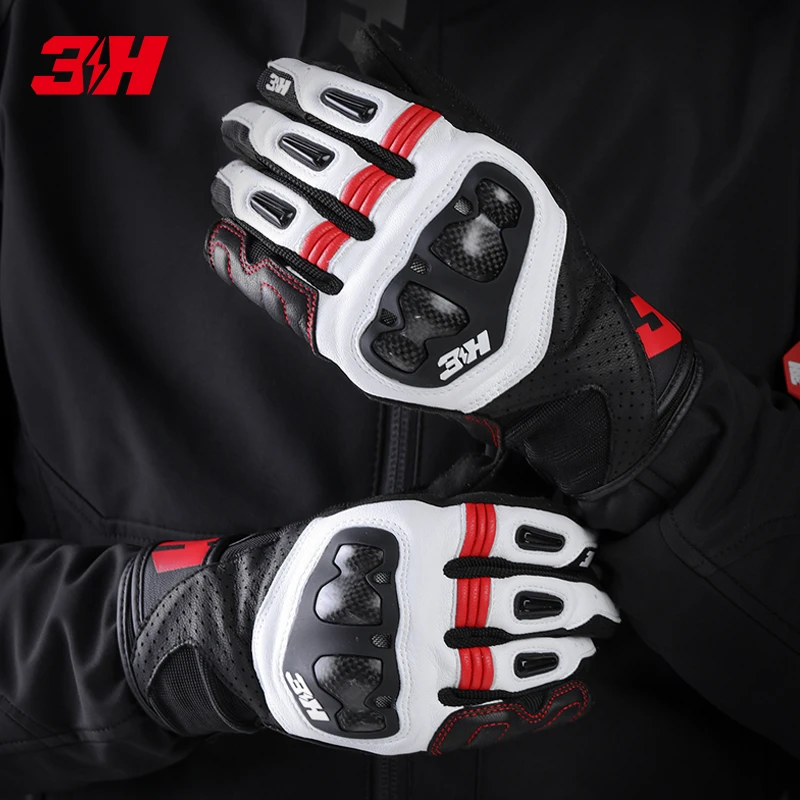 3H摩托车骑行手套男四季防摔透气碳纤维触屏机车赛车手套骑行装备