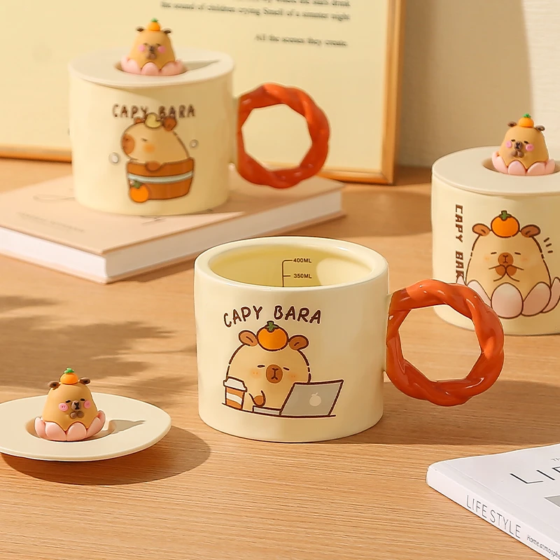 杯子陶瓷可爱马克杯带盖高颜值水杯情侣儿童家用早餐咖啡杯女