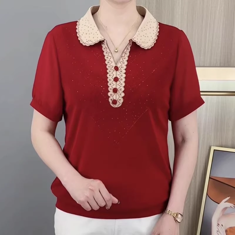 2024夏季新款妈妈装显遮肉瘦百搭洋气显瘦短袖时尚大码宽松舒适款